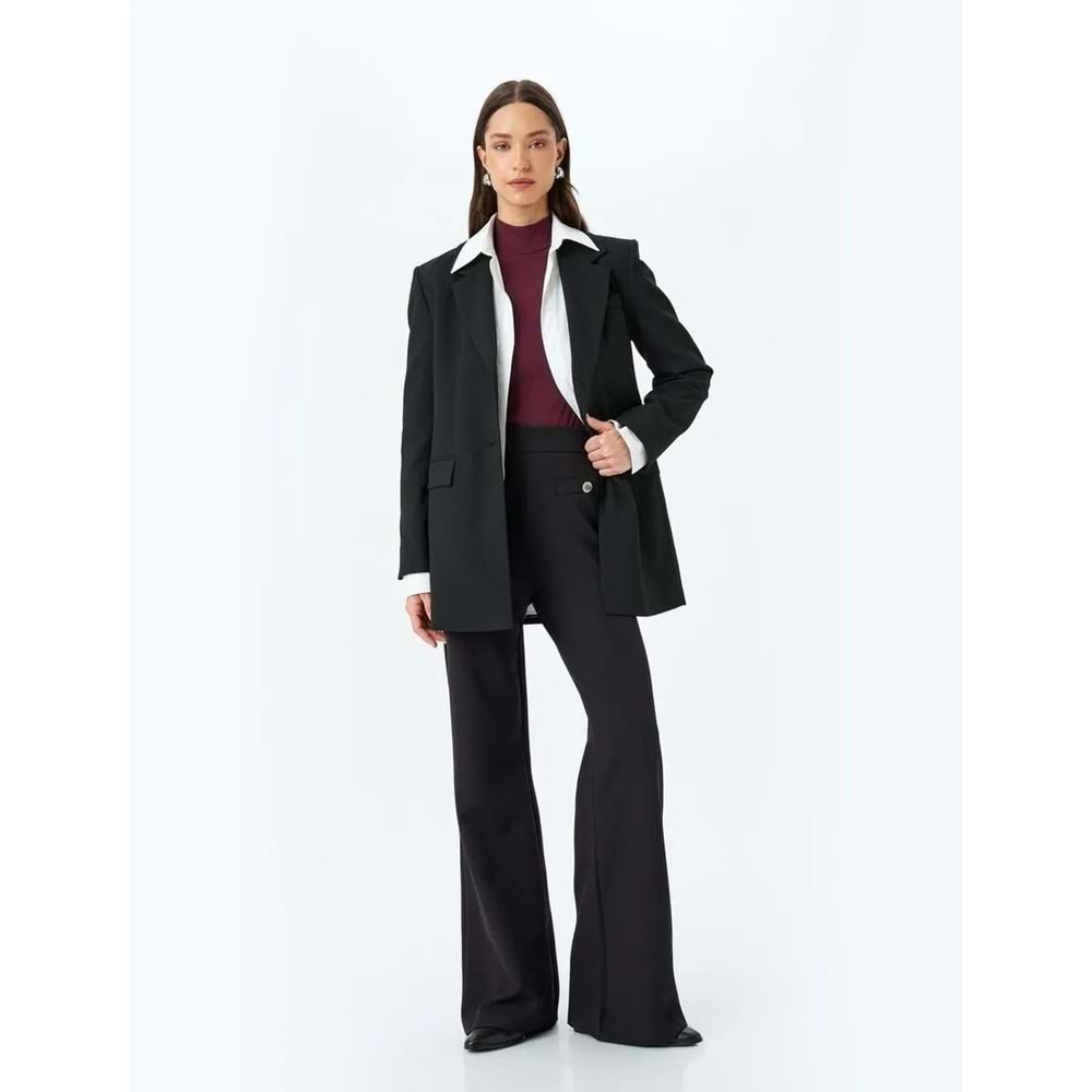Yüksek Bel Geniş Paça Kumaş Pantolon 5SAK40059UW - KOTON - SİYAH - 40