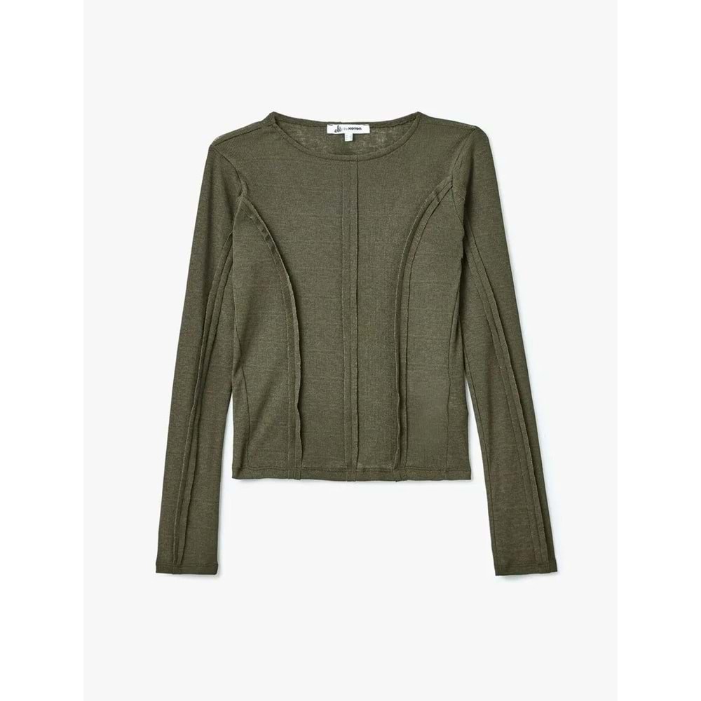 Nervür Detaylı Kayık Yaka Uzun Kollu Slim Fit Tişört 5SAL10392IK