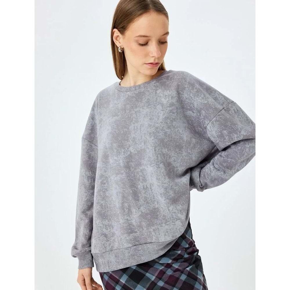Soyut Baskılı Oversize Yıkamalı Bisiklet Yaka Sweatshirt 5SAL10533IK