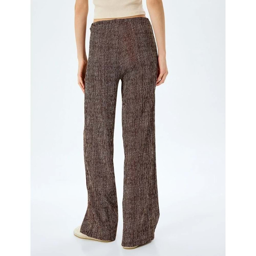 Yüksek Bel Geniş Paça Çizgili Pantolon 5SAL40051IK - KOTON - KAHVERENGİ ÇİZGİLİ - XS