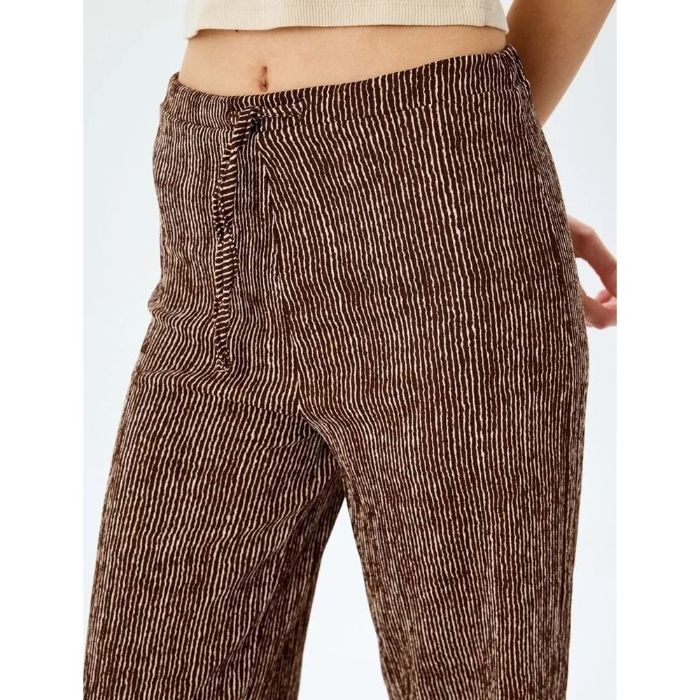 Yüksek Bel Geniş Paça Çizgili Pantolon 5SAL40051IK - KOTON - KAHVERENGİ ÇİZGİLİ - XS