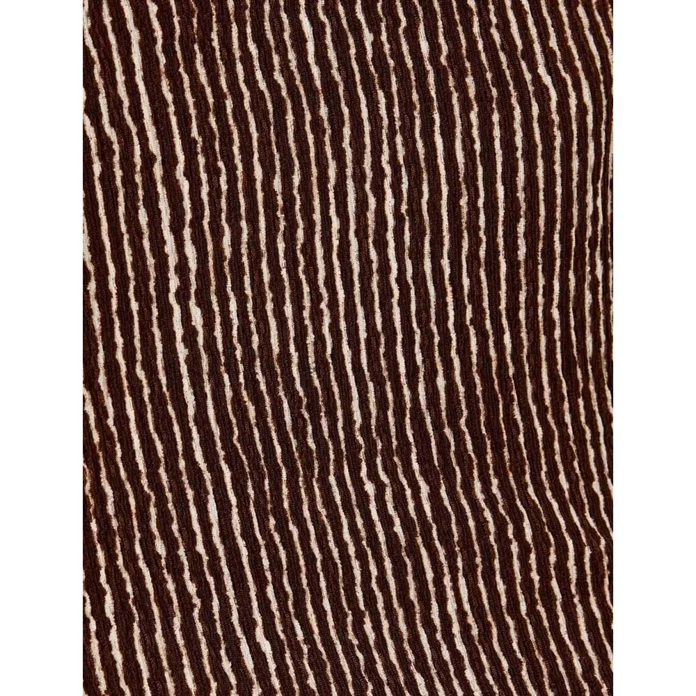 Yüksek Bel Geniş Paça Çizgili Pantolon 5SAL40051IK - KOTON - KAHVERENGİ ÇİZGİLİ - XS