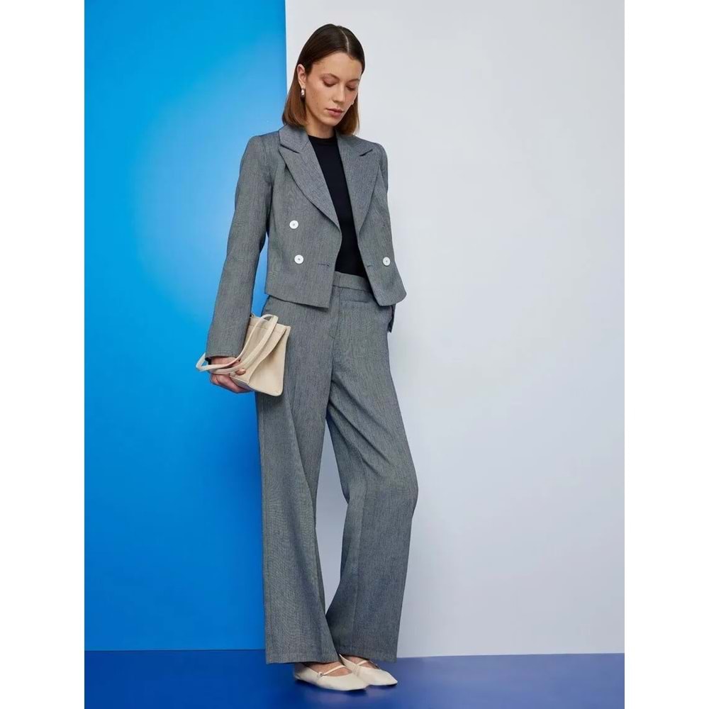 Kruvaze Yaka Crop Blazer Ceket 5SAK50017UW - KOTON - LACİVERT - 42
