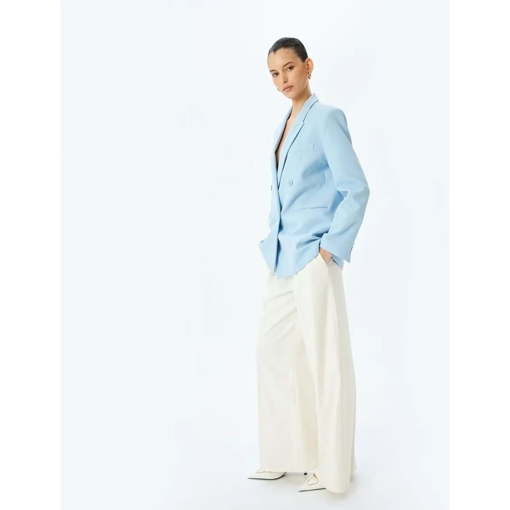 Kruvaze Oversize Blazer Ceket 5SAK50018UW - KOTON - MAVİ - 34