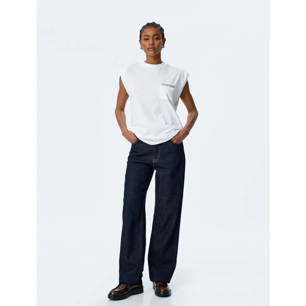 Basic Vatkalı Tişört 5SAK50020UK - KOTON - KIRIK BEYAZ - L