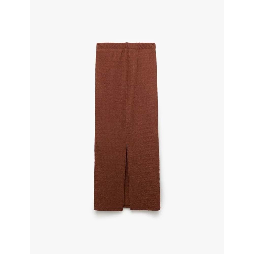 Yüksek Bel Yırtmaç Detaylı Astarlı Midi Kalem Etek 5SAL70006IK - KOTON - KAHVERENGİ - M