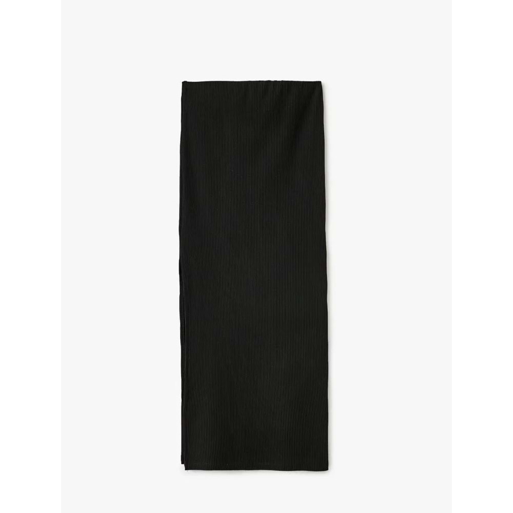 Yırtmaç Detaylı Beli Lastikli Slim Fit Uzun Kalem Etek 5SAL70019IK - KOTON - SİYAH - S