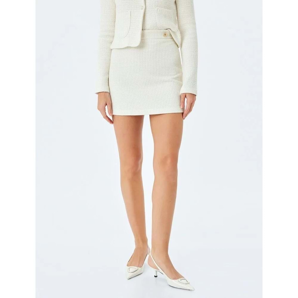 A Kesim Mini Tüvit Etek 5SAK70018UW - KOTON - EKRU - 38