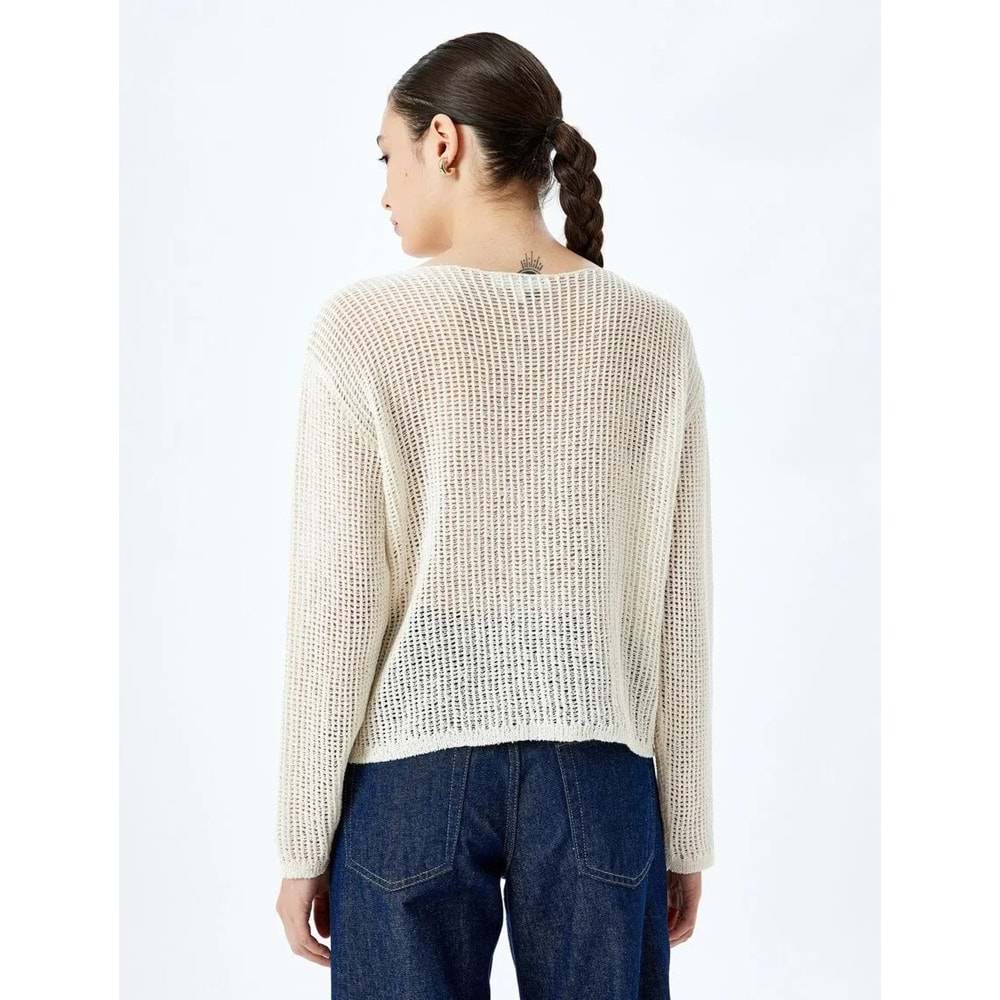 Ajurlu Aplike Çiçek Detaylı Uzun Kollu Triko Kazak 5SAL90003HT