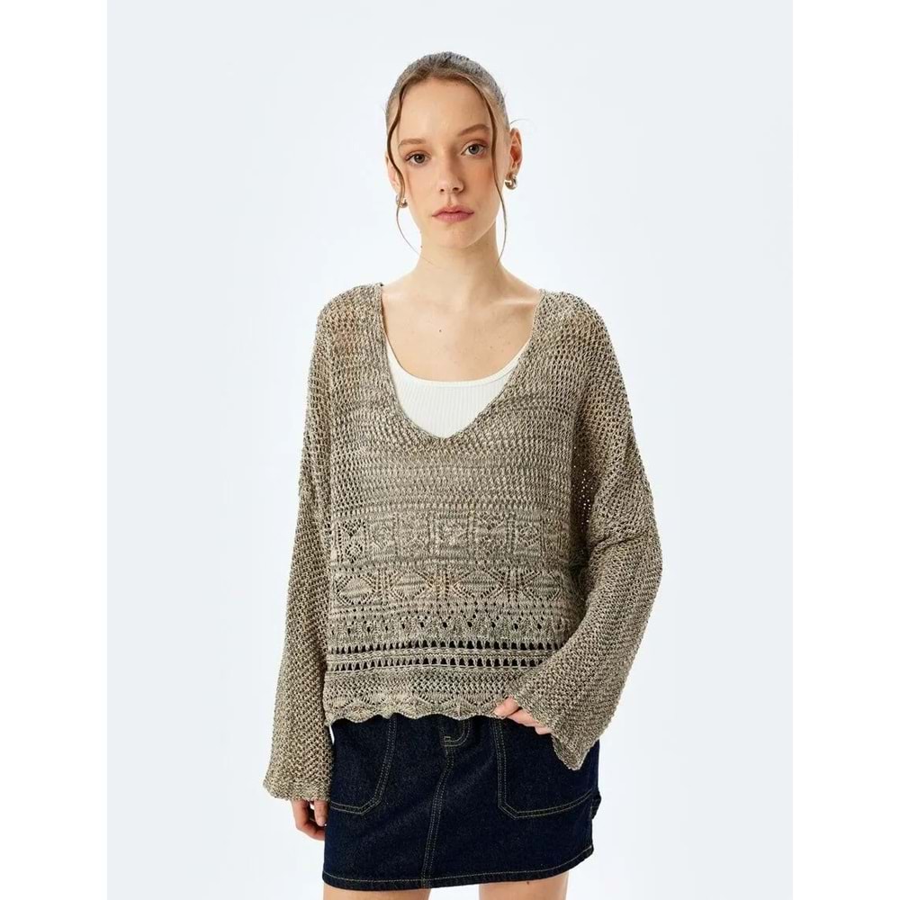 V Yaka Uzun Kollu Triko Kazak 5SAL90013HT