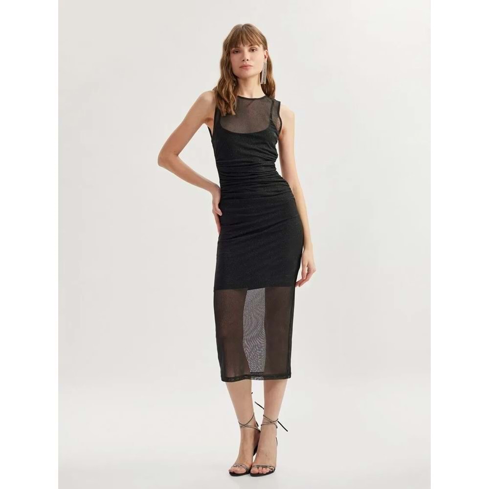 Midi Tül Bodycon Elbise 5SAK80025FK - KOTON - SİYAH - S