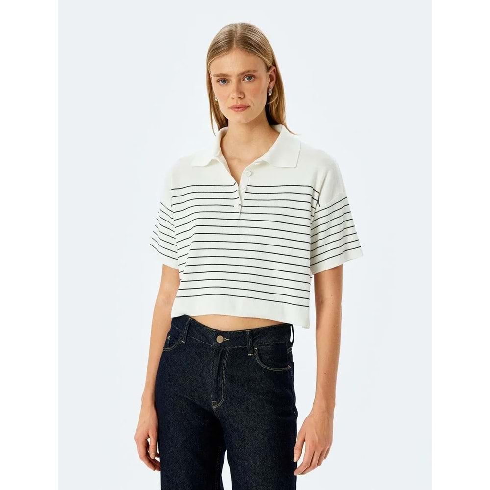 Polo Yaka İnce Triko Kazak 5SAK90007HT - KOTON - LACİVERT - L