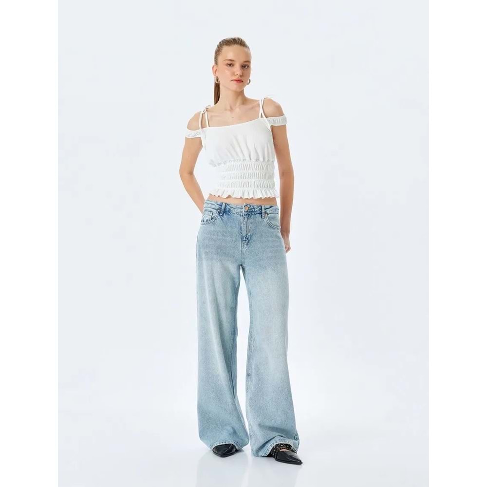 Crop Slim Fit Tişört 5SAL10061IK - KOTON - EKRU - M
