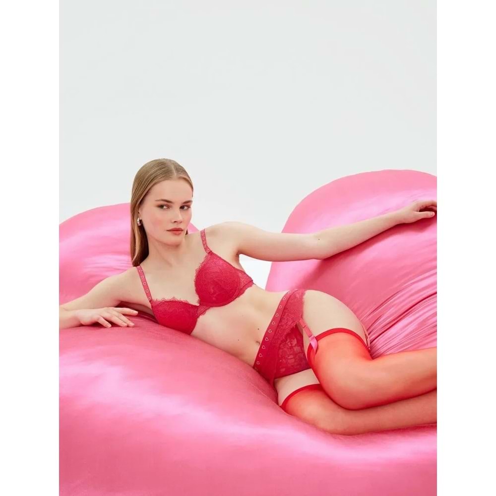 Destekli Kalpli Taş Detaylı Dantelli Sütyen 5SLK10046MK - KOTON - FUŞYA - 80A