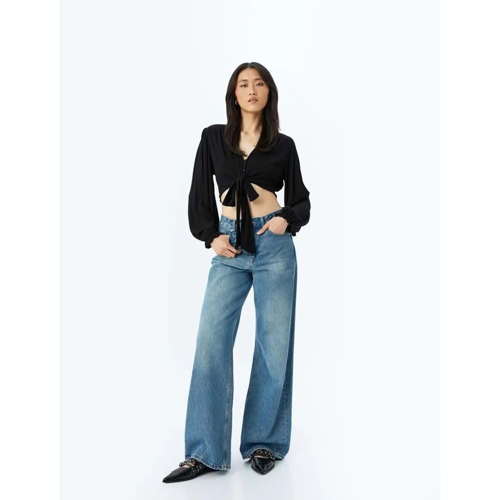 Viskon Crop Bluz 5SAK60003EW - KOTON - SİYAH - 40