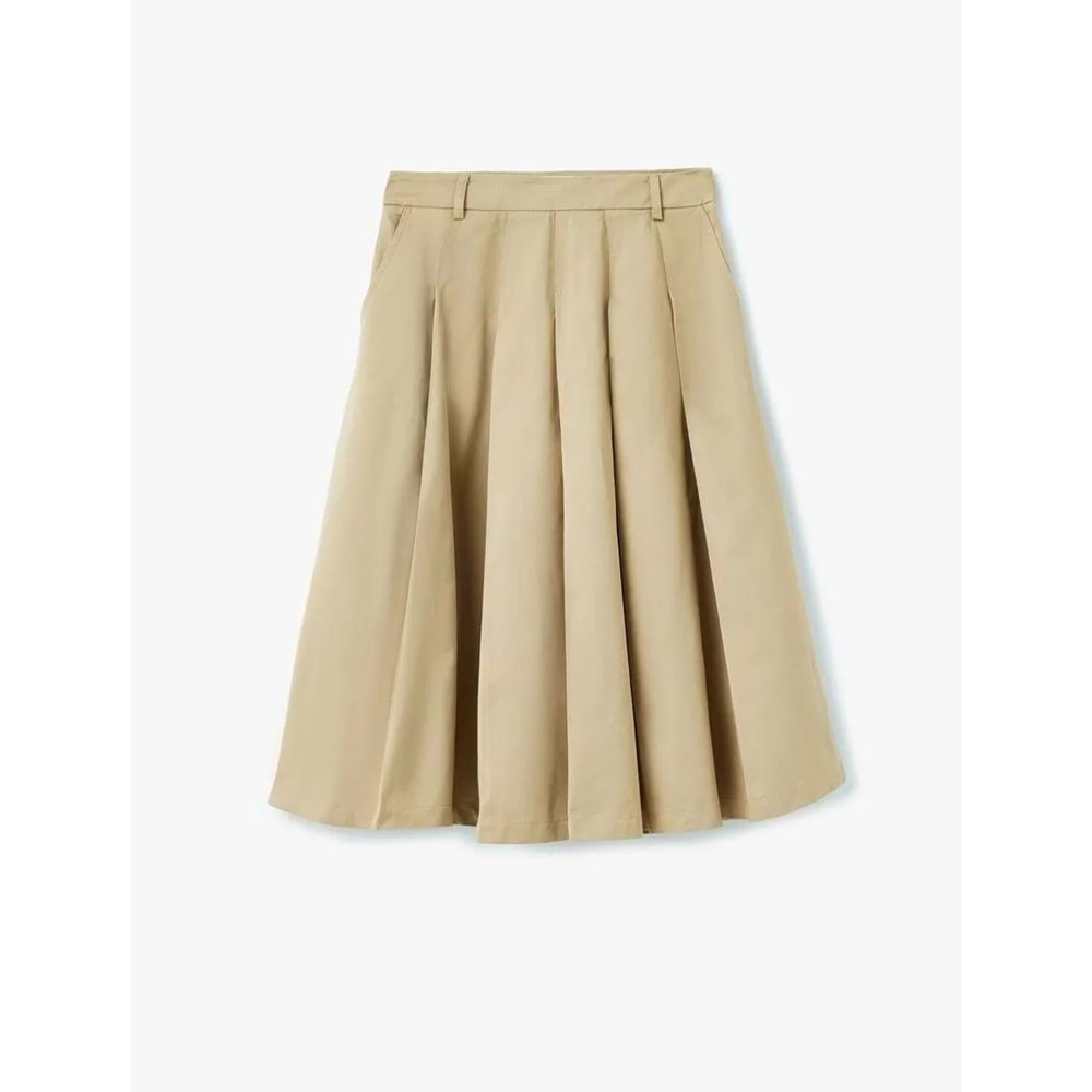 Kalın Pileli A Kesim Cep Detaylı Uzun Etek 5SAL70035IW - KOTON - BEJ - 34