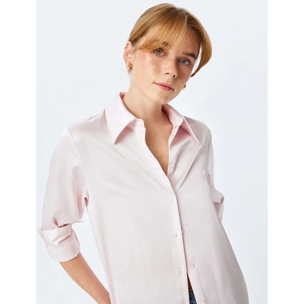 Klasik Yaka Saten Gömlek 5SAK60177PW - KOTON - PEMBE - 38