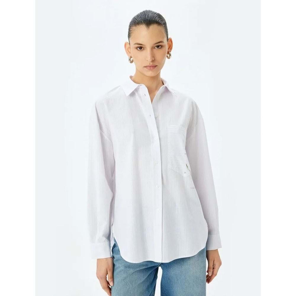 Taşlı Oversize Gömlek 5SAK60198UW - KOTON - PEMBE - 34