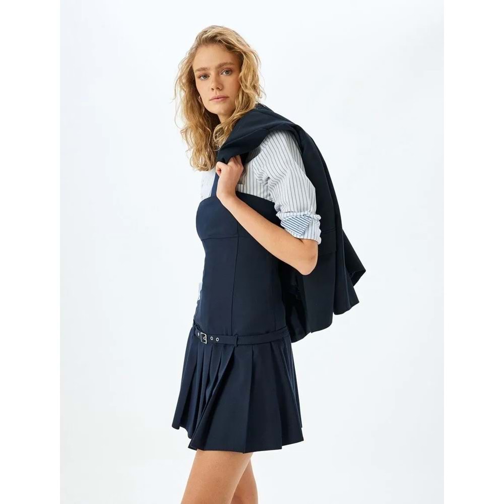 Kemer Detaylı Pileli Mini Straplez Elbise 5SAK80156PW - KOTON - LACİVERT - 42