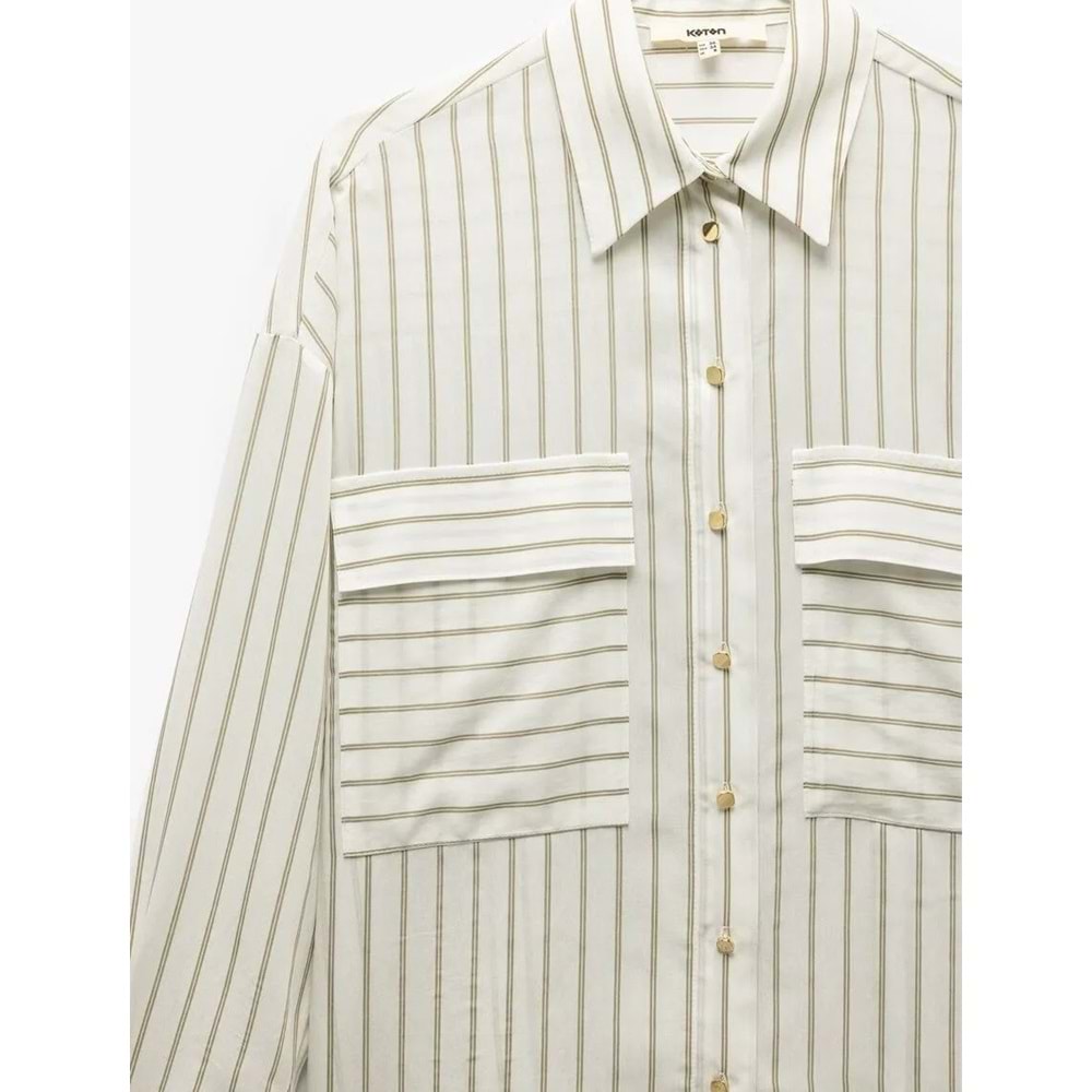 Uzun Kollu Çizgili Gömlek 5SAK60284PW - KOTON - HAKİ ÇİZGİLİ - 38