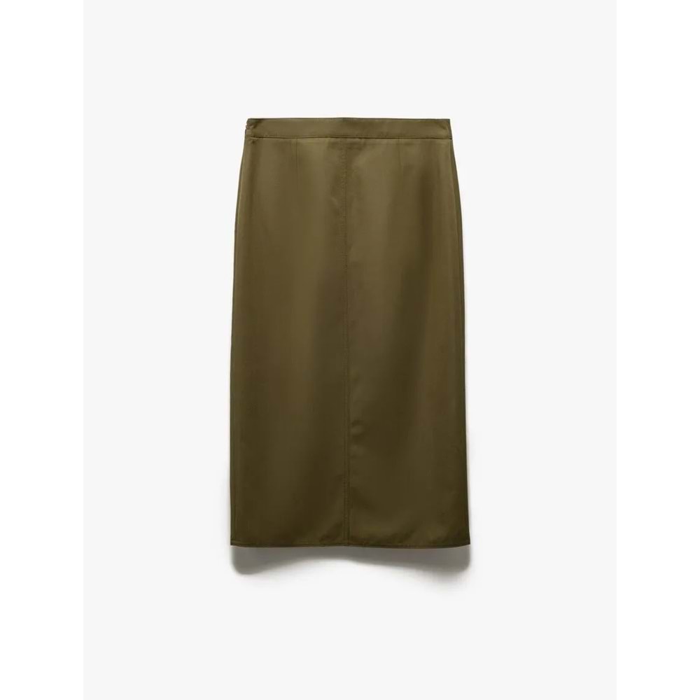 Gabardin Kumaş Yırtmaçlı Midi Kalem Etek 5SAK70146PW - KOTON - HAKİ - 34