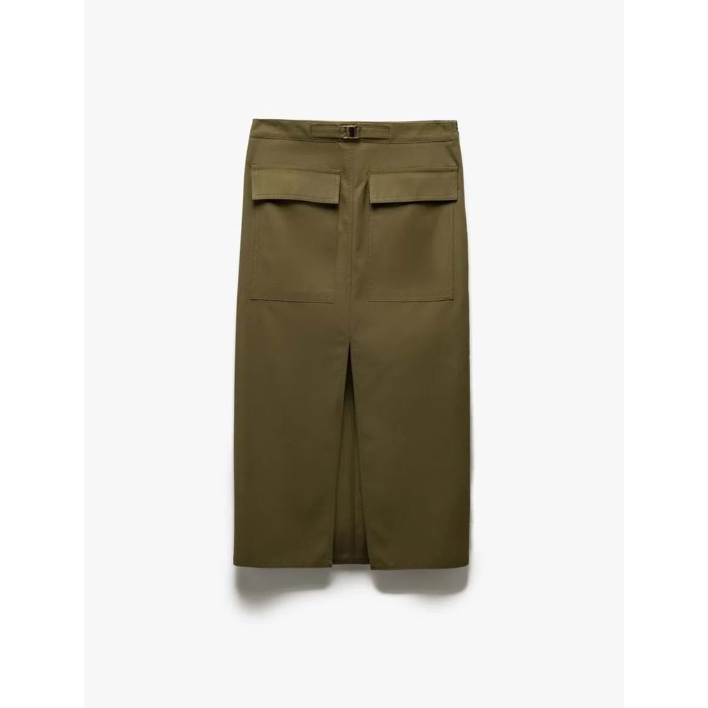 Gabardin Kumaş Yırtmaçlı Midi Kalem Etek 5SAK70146PW - KOTON - HAKİ - 34