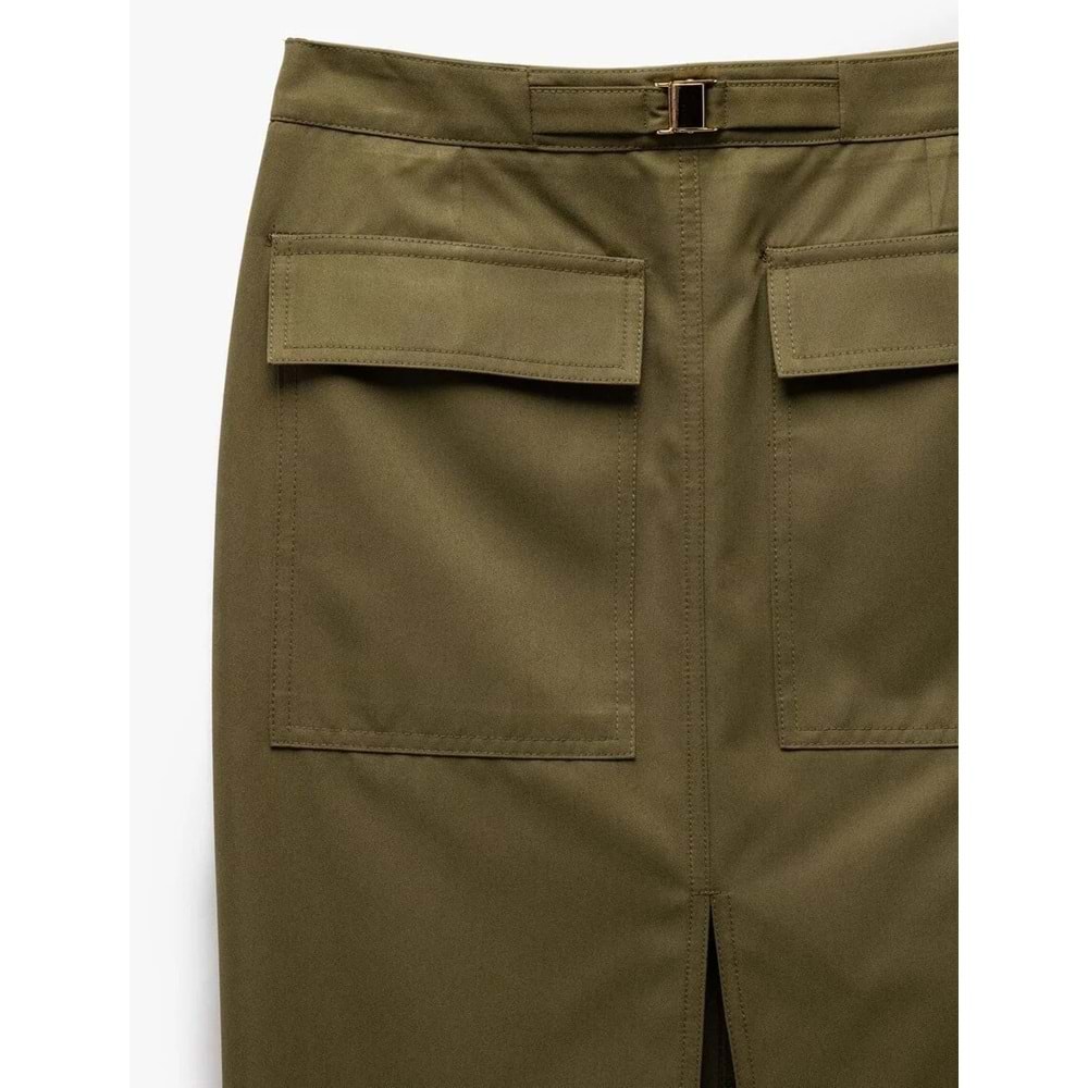 Gabardin Kumaş Yırtmaçlı Midi Kalem Etek 5SAK70146PW - KOTON - HAKİ - 34