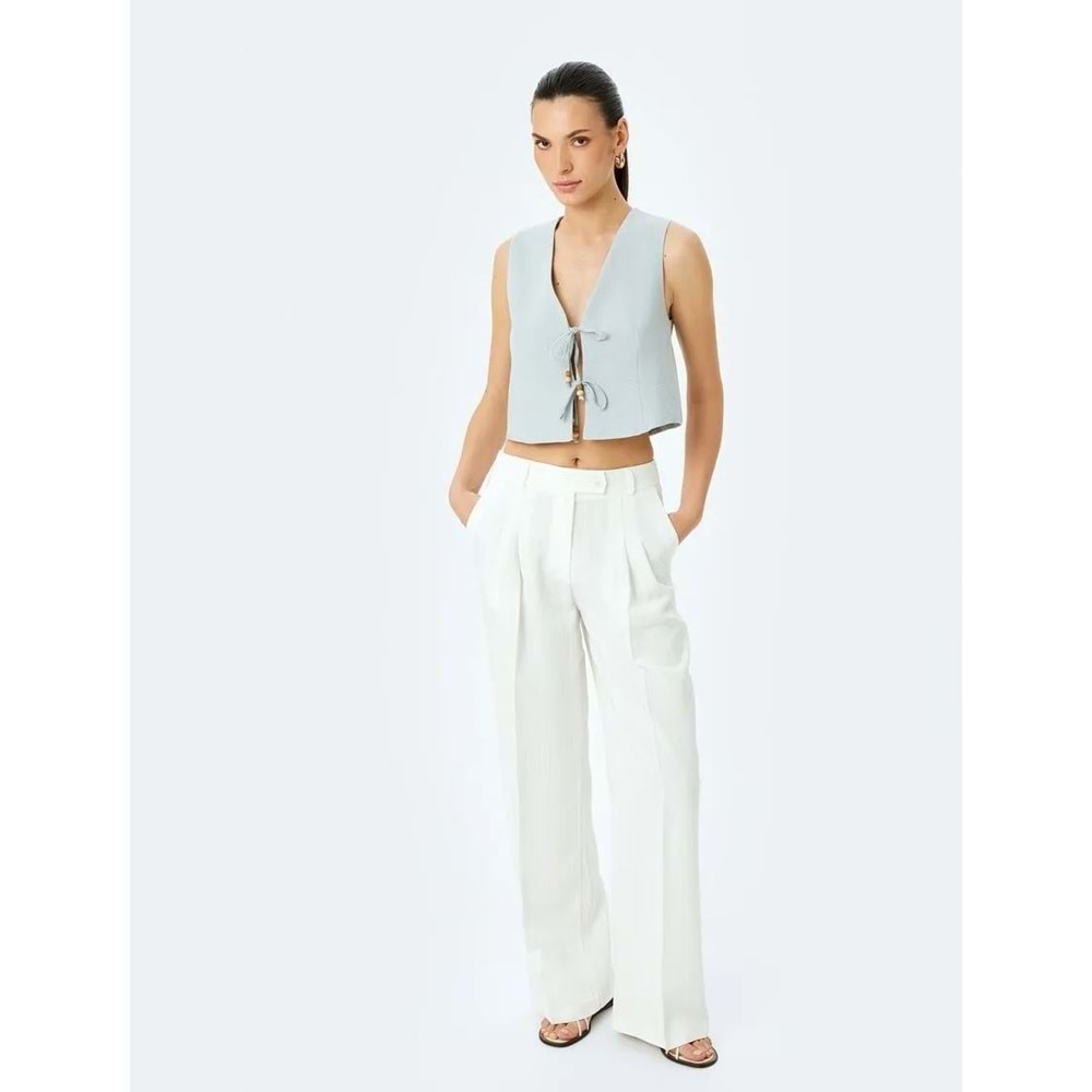V Yaka Crop Yelek 5SAK20002PW - KOTON - GRİ - 36