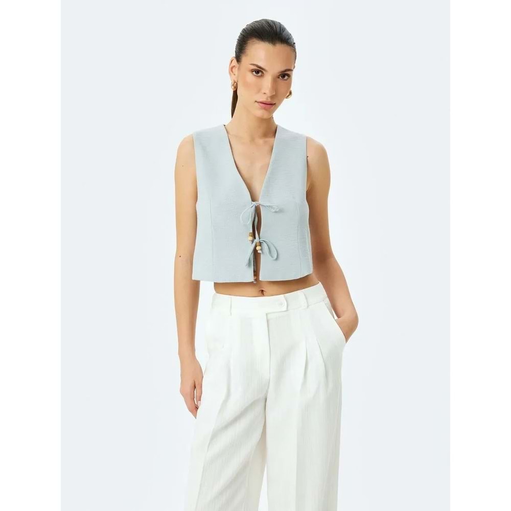 V Yaka Crop Yelek 5SAK20002PW - KOTON - GRİ - 36