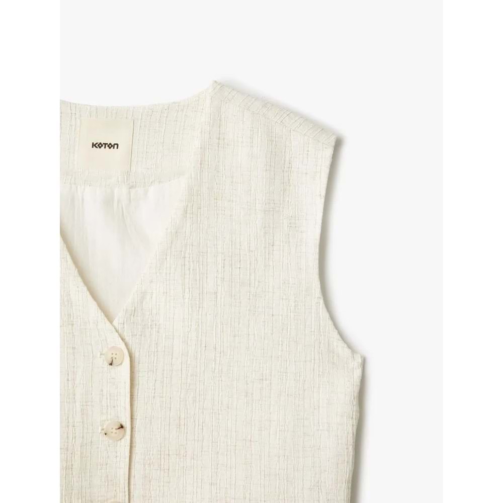 Düğmeli Crop Blazer Yelek 5SAK20031PW - KOTON - BEJ - 42