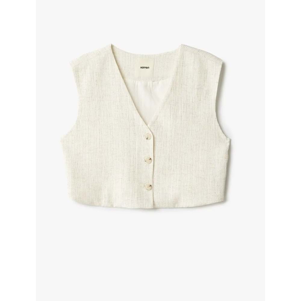 Düğmeli Crop Blazer Yelek 5SAK20031PW - KOTON - BEJ - 42