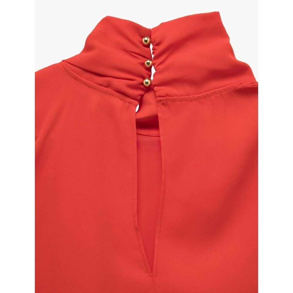 Dik Yaka Kolsuz Krep Bluz 5SAK60275UW - KOTON - KIRMIZI - 42