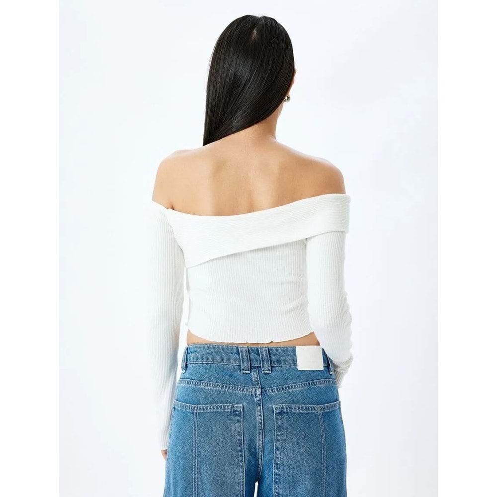 Crop Uzun Kollu Tişört 5SAL10451IK - KOTON - EKRU - S