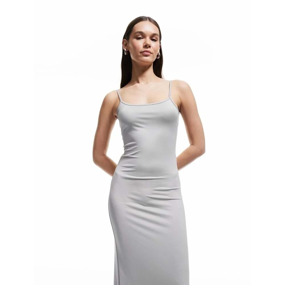 İnce Askılı Uzun Elbise 5SAL80023IK - KOTON - GRİ - L