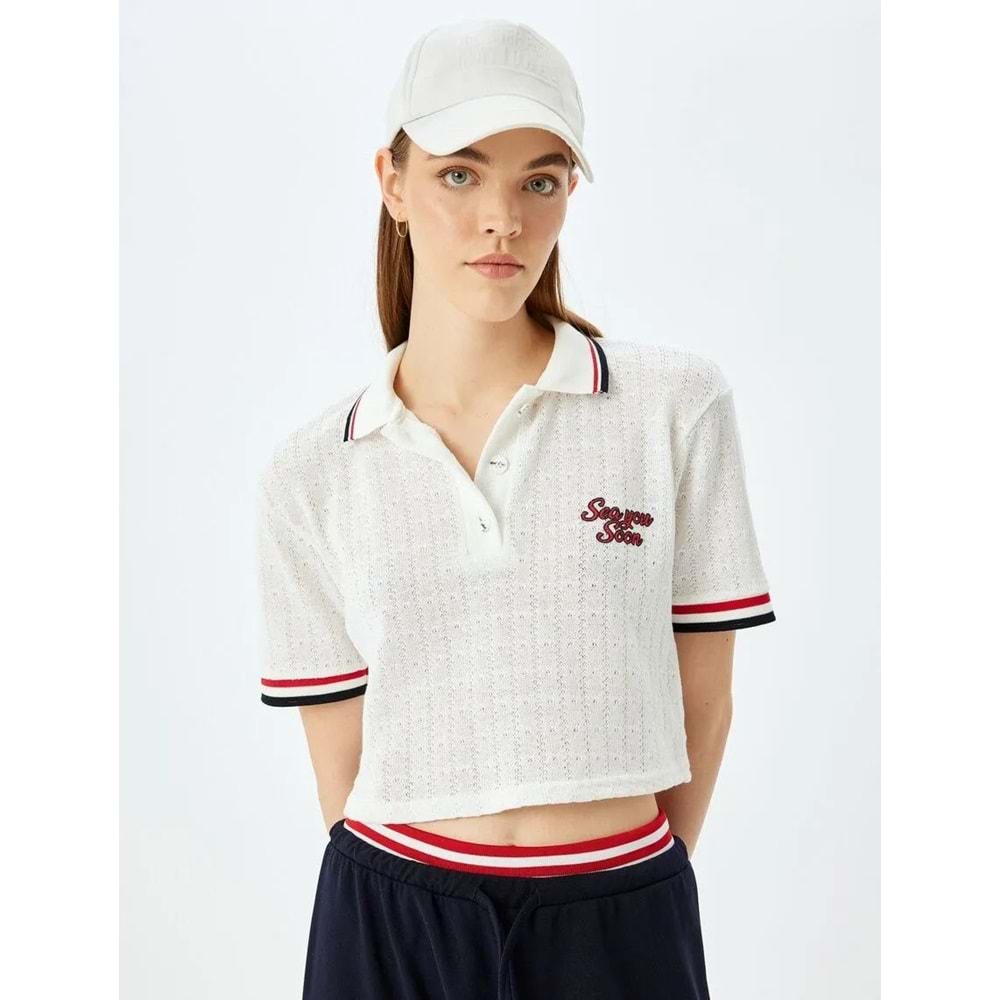 Polo Yaka Kısa Kollu Tişört 5SAL10046IK - KOTON - EKRU - M