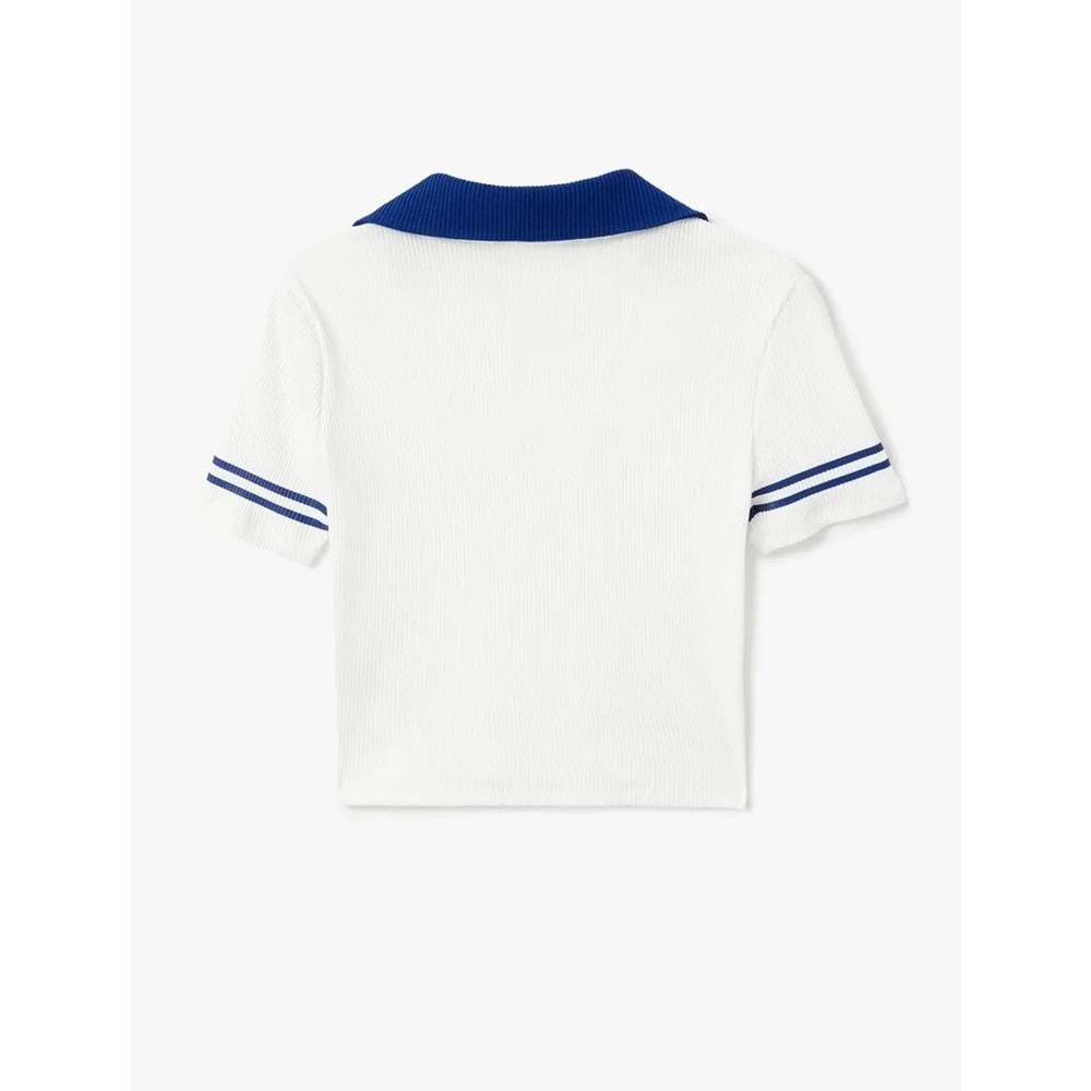 Polo Yaka Biyeli Crop Tişört 5SAL10183IK - KOTON - EKRU - S
