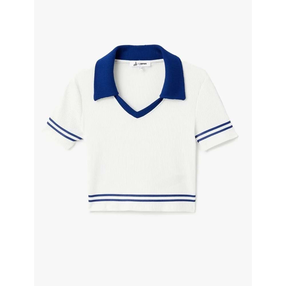 Polo Yaka Biyeli Crop Tişört 5SAL10183IK - KOTON - EKRU - S