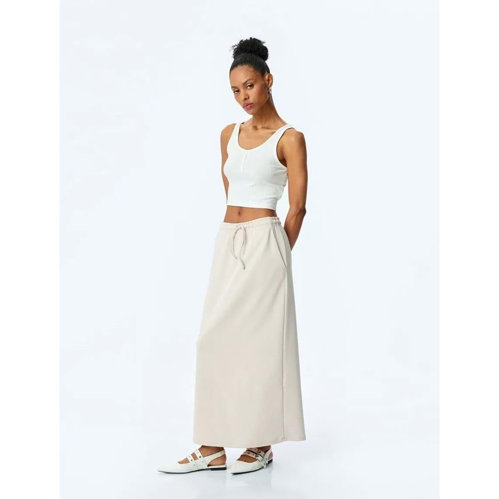 Oversize Beli Bağcıklı Midi Etek 5SAK10161EK - KOTON - BEJ - XS