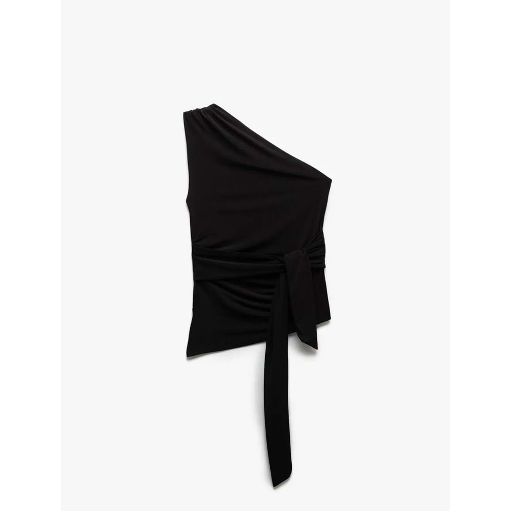 Drape Detaylı Tek Omuz Bluz 5SAK10043EK - KOTON - SİYAH - L