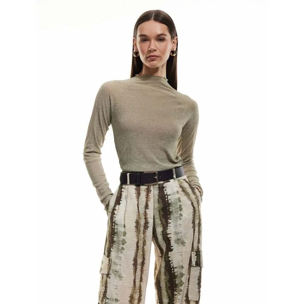 Dik Yaka Slim Fit Tişört 5SAK50299EK - KOTON - ADA ÇAYI - L