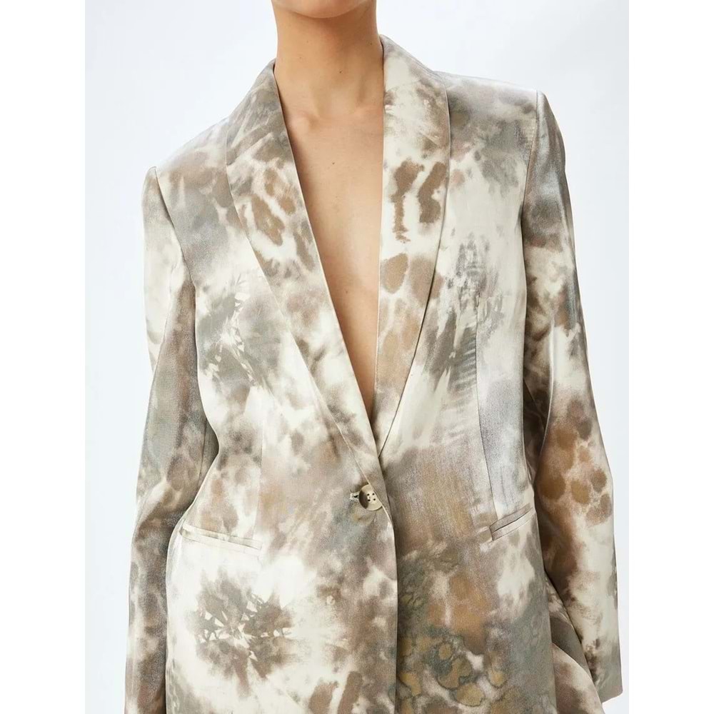 Modal Kumaş Soyut Desenli Cepli Kruvaze Blazer Ceket 5SAK50045UW - KOTON - EKRU - 36