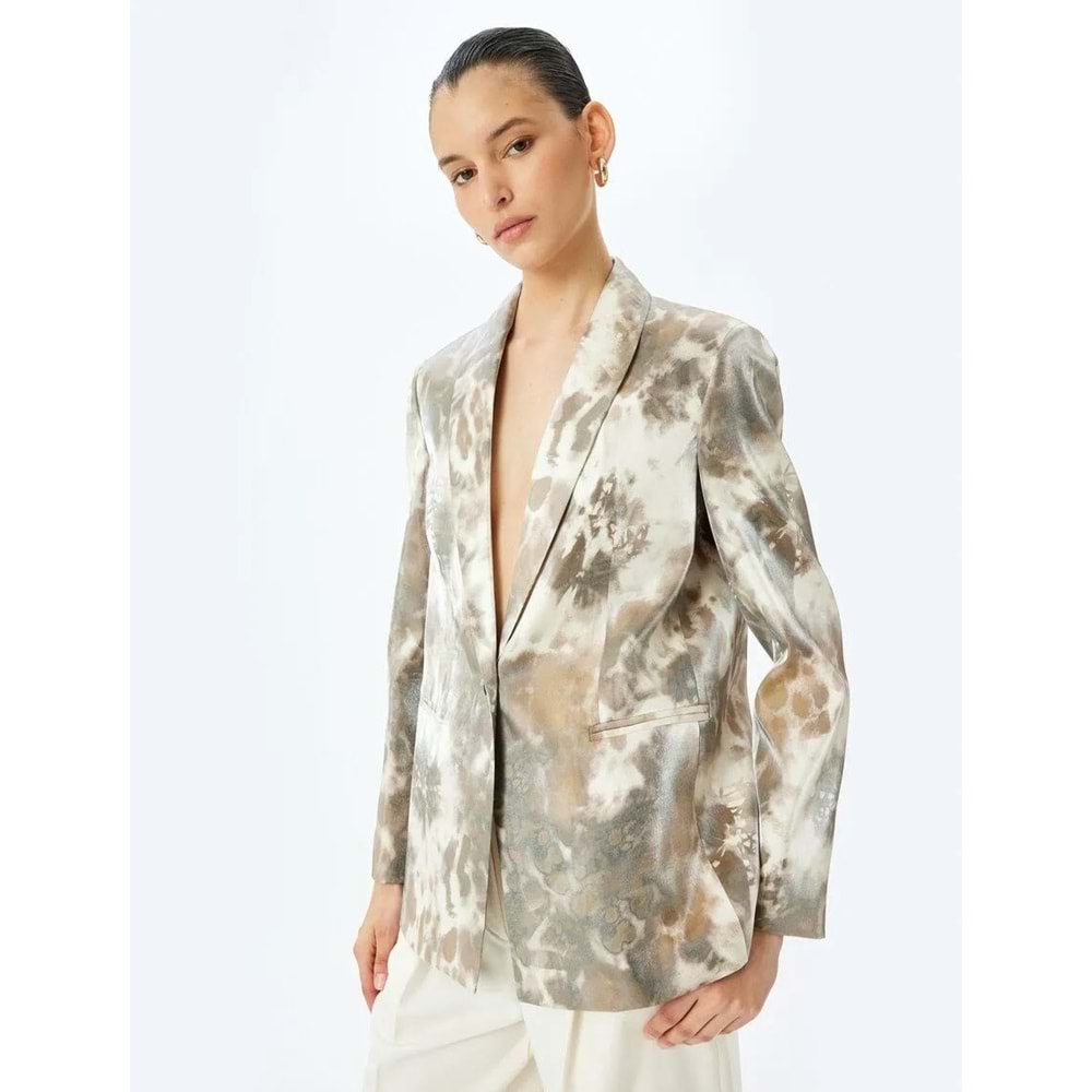 Modal Kumaş Soyut Desenli Cepli Kruvaze Blazer Ceket 5SAK50045UW - KOTON - EKRU - 36