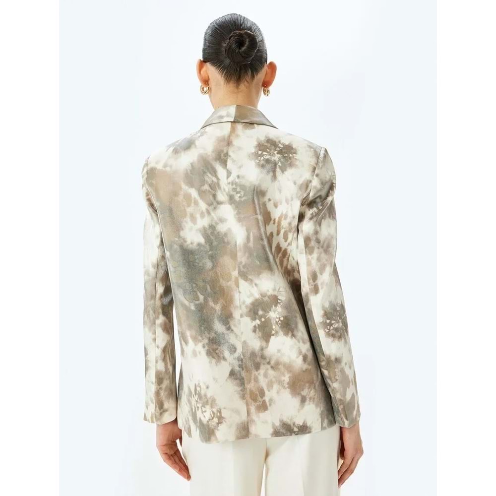 Modal Kumaş Soyut Desenli Cepli Kruvaze Blazer Ceket 5SAK50045UW - KOTON - EKRU - 36