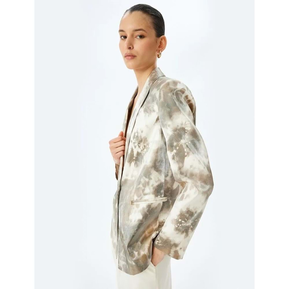 Modal Kumaş Soyut Desenli Cepli Kruvaze Blazer Ceket 5SAK50045UW - KOTON - EKRU - 36