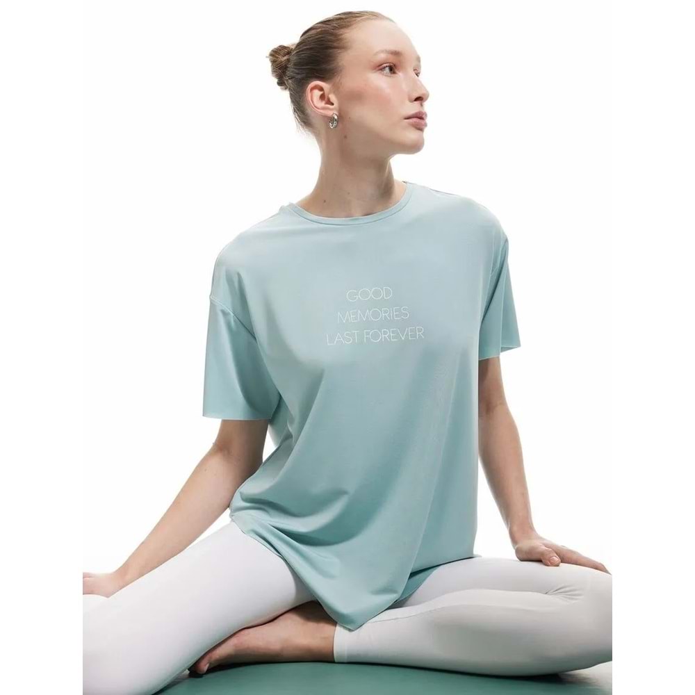 Yırtmaç Detaylı Baskılı Oversize Spor Tişört 5SAK10130NK - KOTON - MİNT - S
