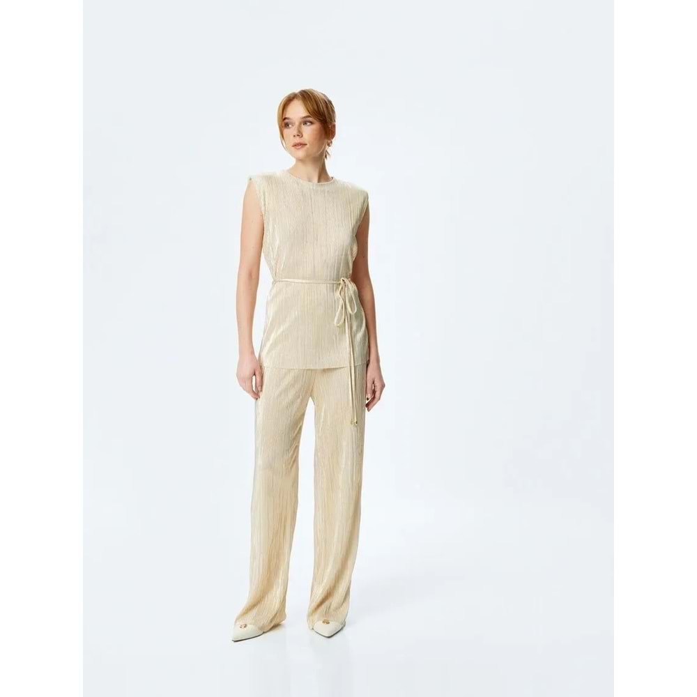 Yüksek Bel Parlak Piliseli Palazzo Pantolon 5SAK40017UK - KOTON - ALTIN - XXL