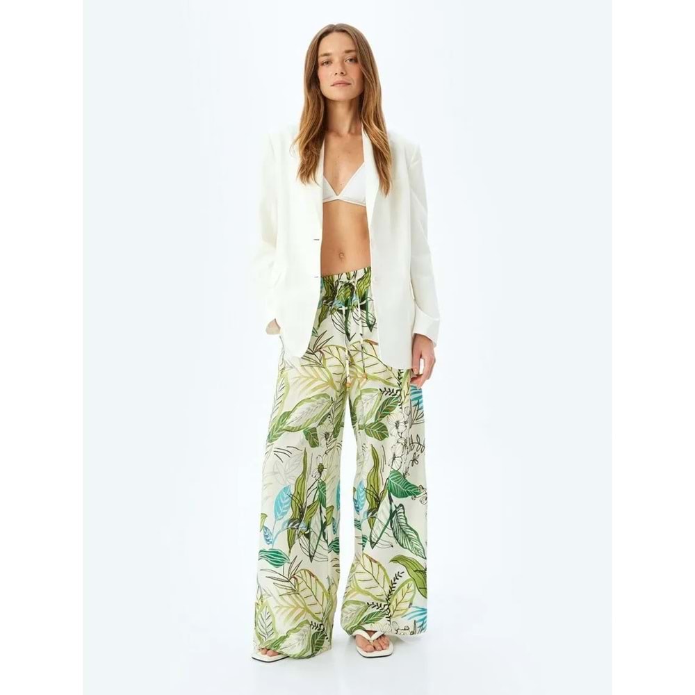 Floral Desenli Cepli Geniş Paça Viskon Pantolon 5SAK40089UW - KOTON - YEŞİL - 38