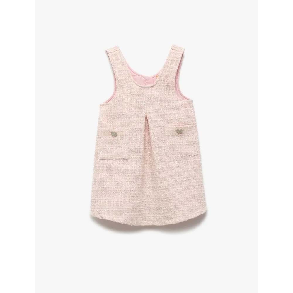 Kız Bebek Kız Bebek Yuvarlak Yaka Askılı Cep Detaylı Tüvit Jile Elbise 5SMG80076AW - KOTON - PEMBE - 3-4 YAŞ