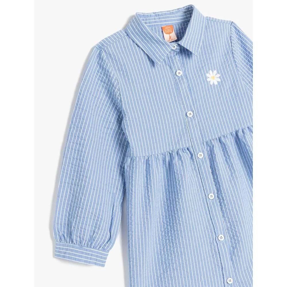 Kız Bebek Gömlek Yaka Uzun Kollu Nakış Detaylı Çizgili Elbise 5SMG80069AW - KOTON - MAVİ - 4-5 YAŞ