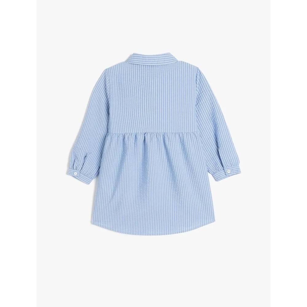 Kız Bebek Gömlek Yaka Uzun Kollu Nakış Detaylı Çizgili Elbise 5SMG80069AW - KOTON - MAVİ - 18-24 AY